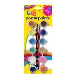 Cre8 Poster Paints 12 Paints & 3 Brushes