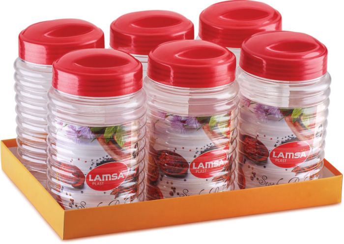 Lamsa Set of 6 Plastic Jars 470ml - Assorted Colours