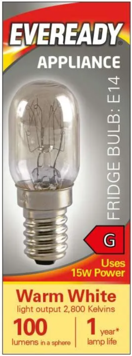 Eveready Fridge Bulb E14 SES 15w Warm White 10 pack
