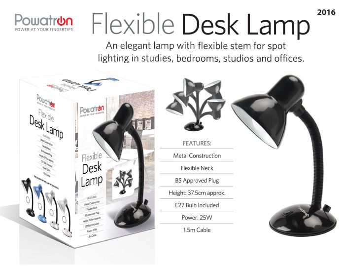 Powatron Flexible Desk Lamp Black