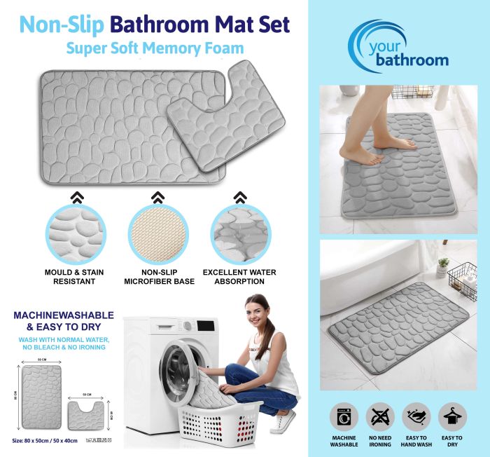 Your Bathroom Non Slip Bath Mat Memory Foam Grey