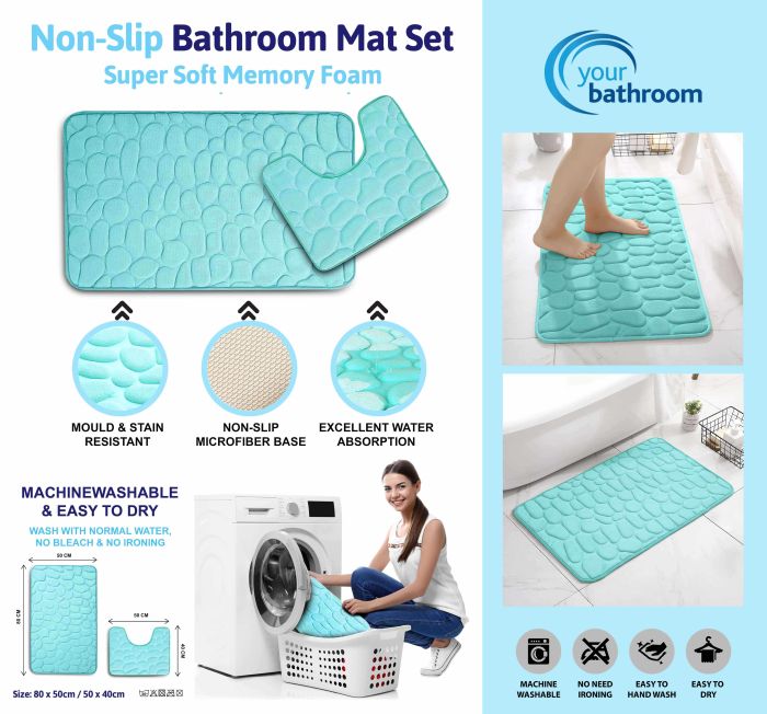 Your Bathroom Non Slip Bath Mat Memory Foam Aqua