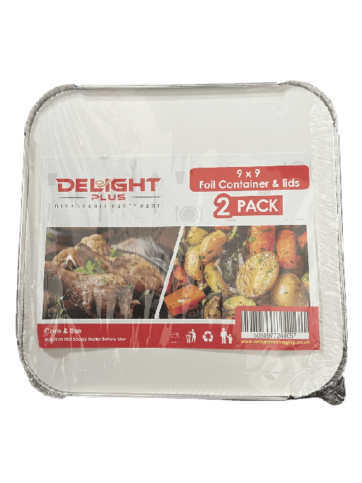 Delight Plus Foil Containers & Lids 9"x9" 2 pack