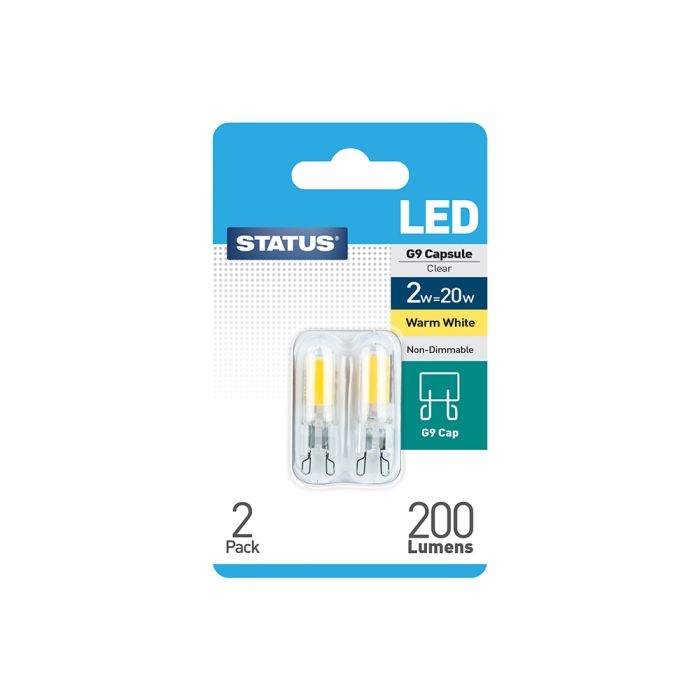 Status LED G9 Capsule Bulb Clear 20W Warm White 2 pack
