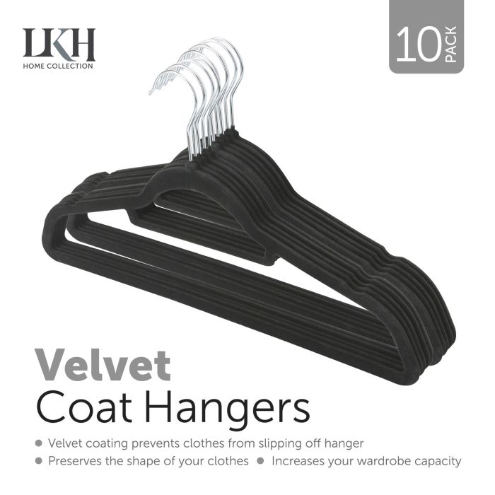LKH Velvet Hangers Black Silver Hooks 10 pack