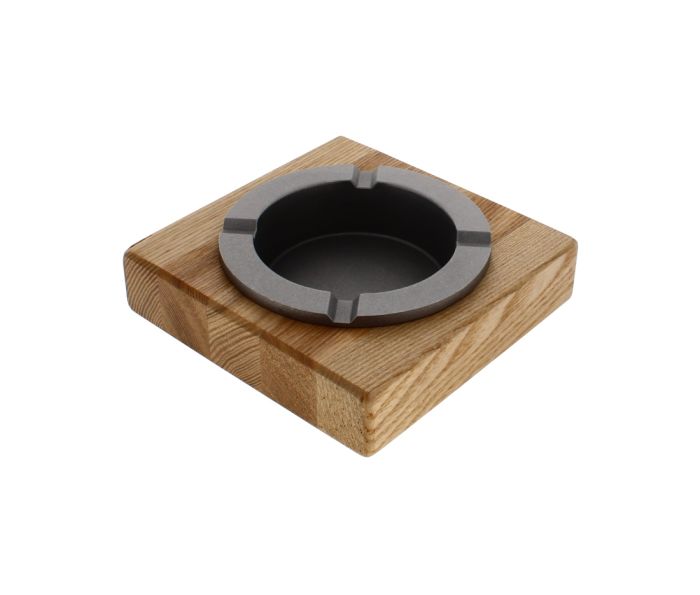 Wooden Ash Tray With Metal Insert