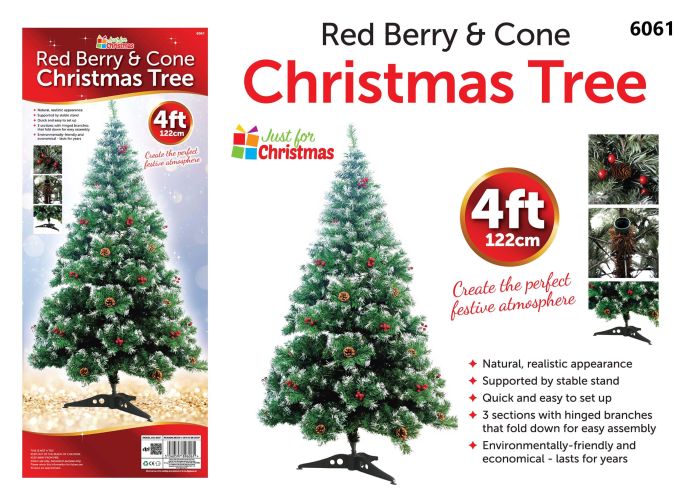 Just For Christmas Tree With Red Cherry & Cone 4ft