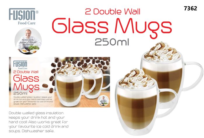 Fusion Double Wall Glass Mugs 250ml 2 pack