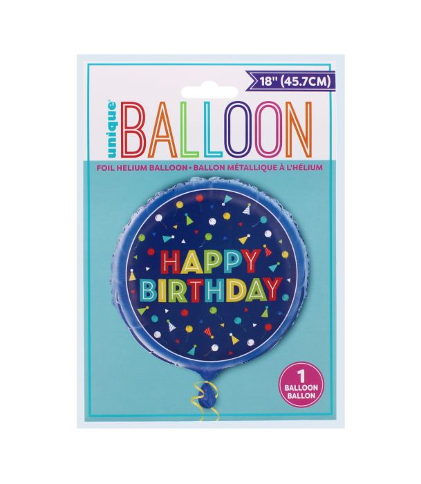 Unique 18'' Happy Birthday Helium Balloon Blue