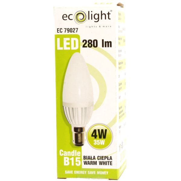 Ecolight Candle 4W B15 / SBC Warm White Boxed 280lm