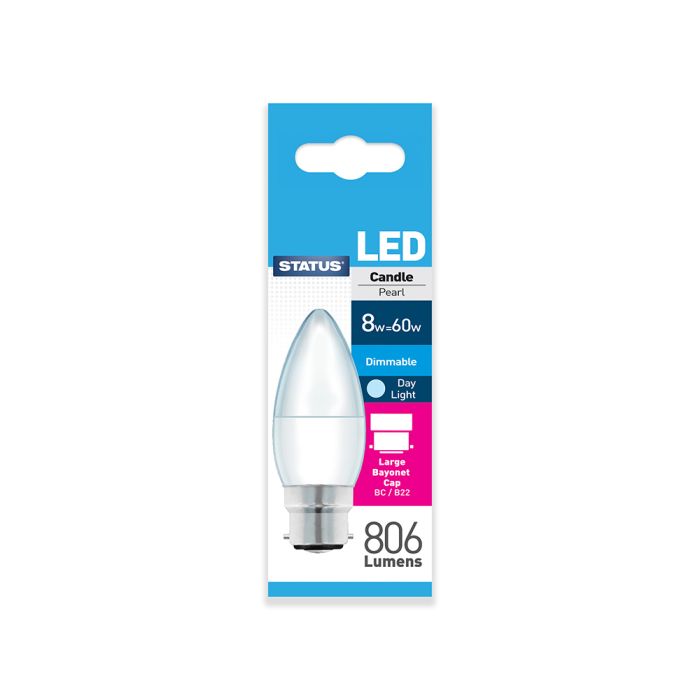 Status LED B22 Dimmable Candle Bulb 60W Daylight
