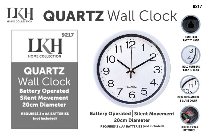 LKH Quartz Wall Clock White 20cm