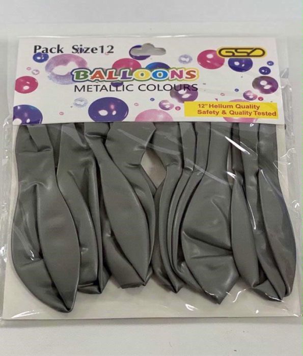 GSD Silver Metallic Balloons 12 pack
