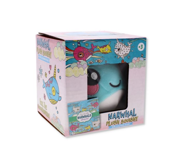 Narwhal Plush Squishy Toy With Colouring Book & Pens