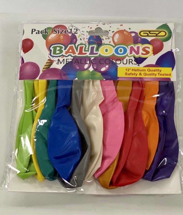 GSD Metallic Balloons Assorted Colours 12 pack