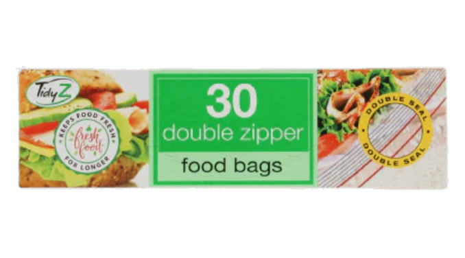 TidyZ Double Zipper Food Bags 30 pack