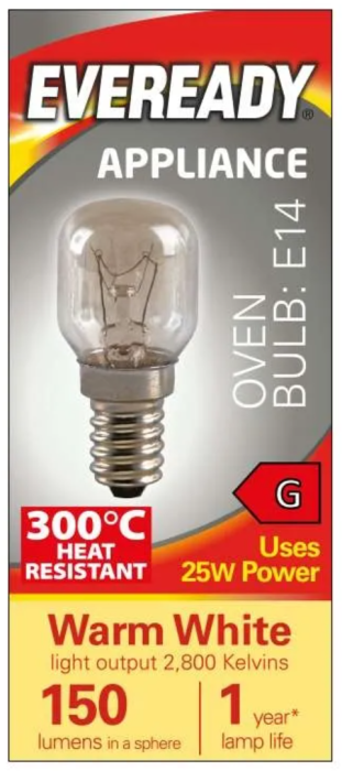 Eveready Oven Bulb E14 SES 25w Warm White 10 pack