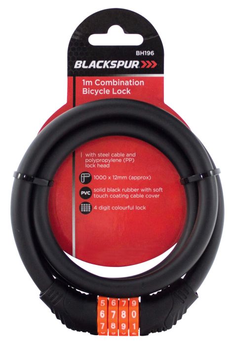 Blackspur Combination Bicycle Lock 1m x 12mm