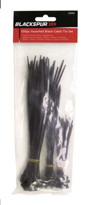 Blackspur Black Cable Tie Assorted 100 pack