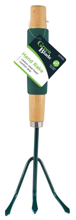 Green Blade Hand Rake With Wooden Handle