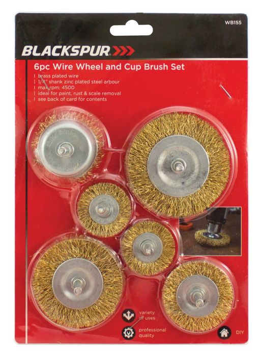 Blackspur Wire Wheel & Cup Brush Set 6 pc
