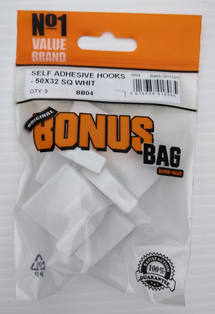Bonus Bag Self Adhesive Hooks L Square White