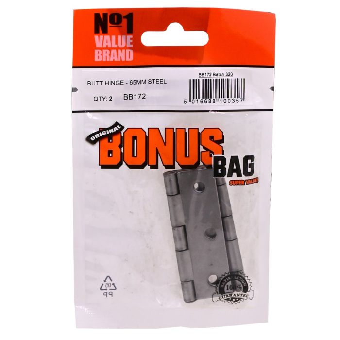 Bonus Bag Steel Butt Hinge 65mm