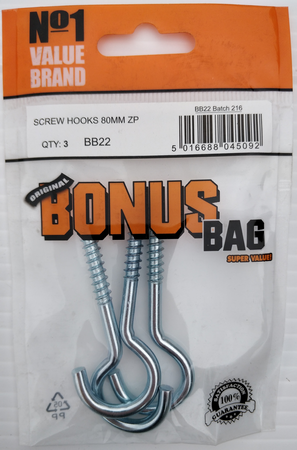 Bonus Bag Screw Hooks ZP 80mm