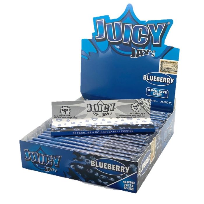 Juicy Jay's Cigarette Rolling Paper Blueberry Flavour King Size Slim - Pack Of 24 - 32 Leaves Per Pack