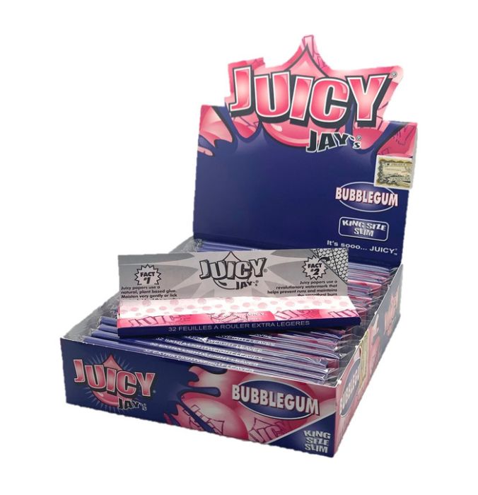 Juicy Jay's Cigarette Rolling Paper Bubblegum Flavour King Size Slim - Pack Of 24 - 32 Leaves Per Pack