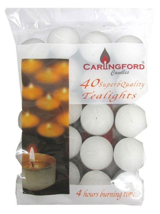 Carlingford Candle Tealights White 4 Hours 40 pack