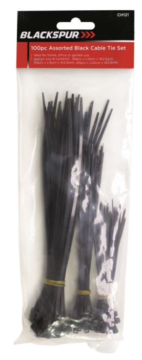 Blackspur Black Cable Tie Assorted 100 pack