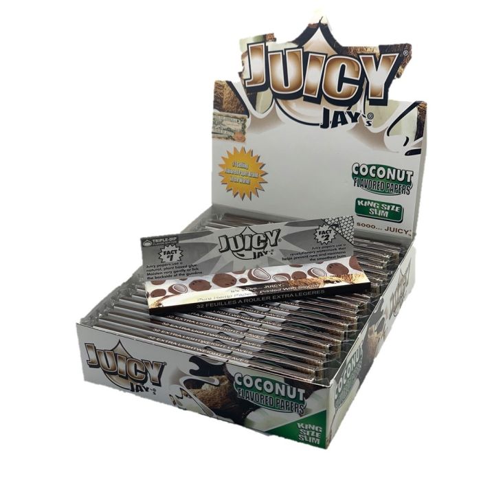 Juicy Jay's Cigarette Rolling Paper Coconut Flavour King Size Slim - Pack Of 24 - 32 Leaves Per Pack