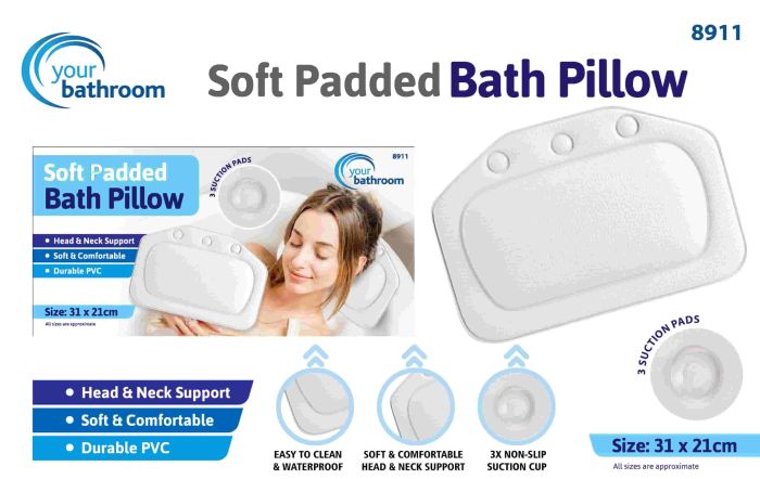 Soft Padded Bath Pillow with 3 Suction Pads