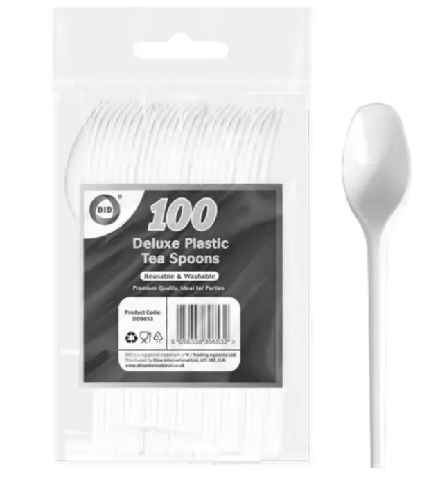 DID Reusable Deluxe Plastic Tea Spoons 100 pack