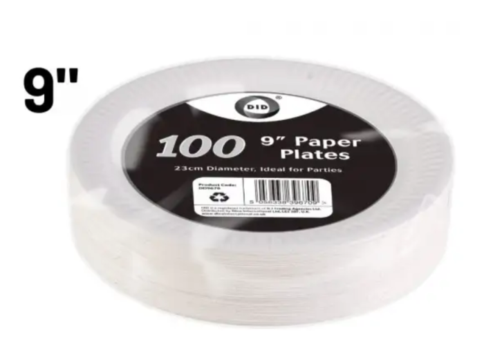 DID 9'' Disposable Paper Plates 100 pack