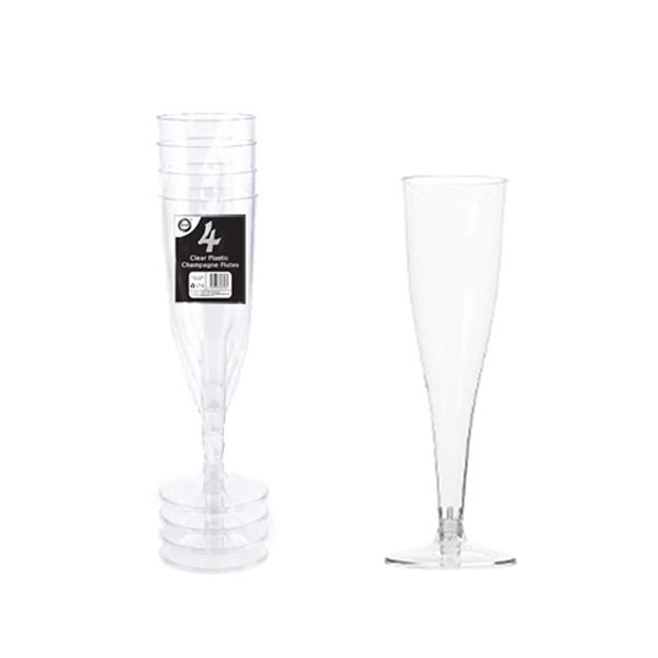 DID Clear Plastic Champagne Flutes 4 pack