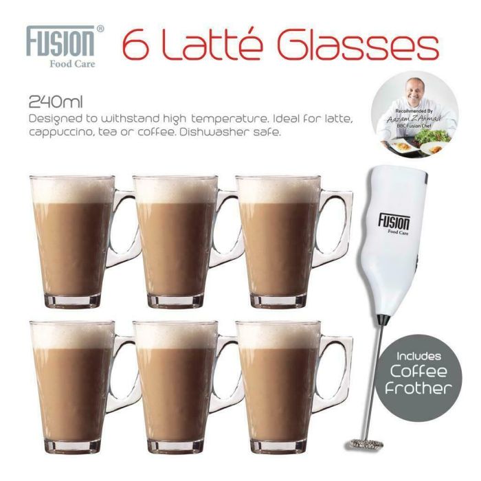 Fusion Latte Glasses With Frother 6 pc