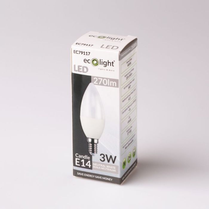 Ecolight LED E14 Candle Bulb 3W Natural White
