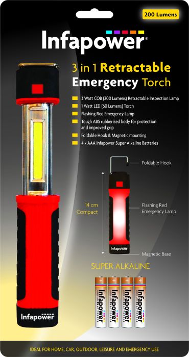 Infapower 3 In 1 Retractable Emergency Torch