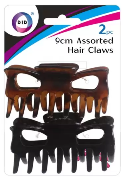 DID 9cm Assorted Hair Claws 2 pack