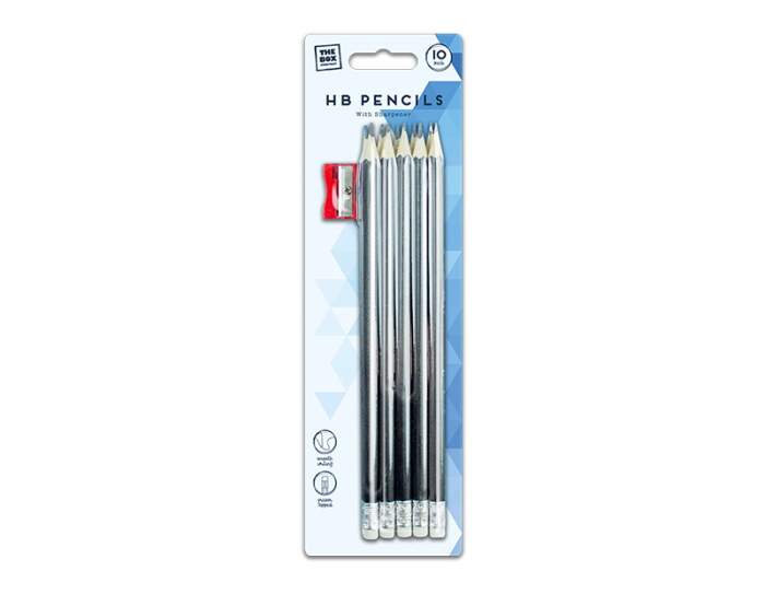 The Box HB Pencils & Sharpener 10 pack