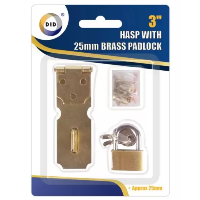 DID 3'' Hasp With 25mm Brass Padlock