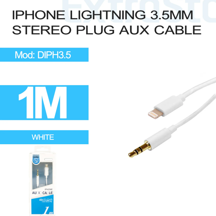 ExtraStar iPhone Lightning 3.5mm Stereo Plug Aux Cable 1m White