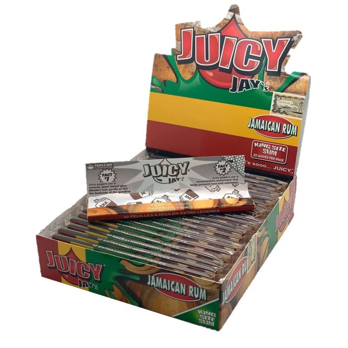 Juicy Jay's Cigarette Rolling Paper Jamaican Rum Flavour King Size Slim - Pack Of 24 - 32 Leaves Per Pack