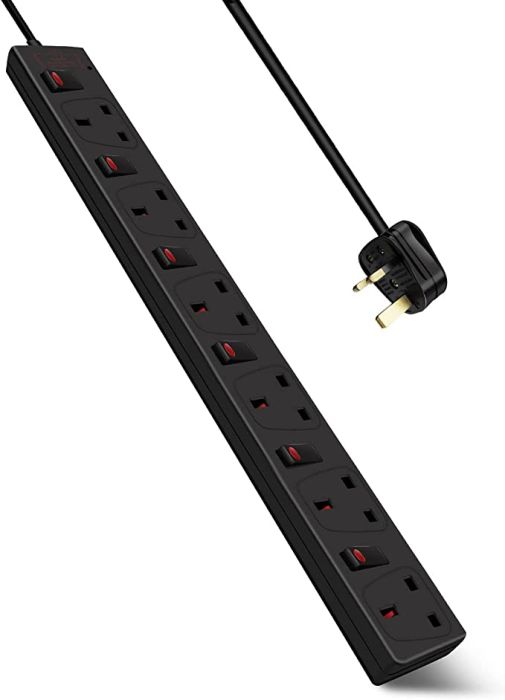 ExtraStar 6 Gang Individually Switched Surge-Protected Extension Lead 2m Black