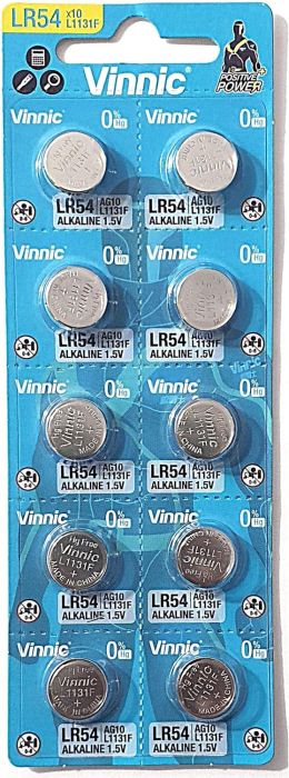 Vinnic LR54 AG10 Alkaline Batteries 1.5V 10 pack