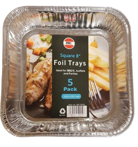 Max Square Foil Trays 8'' (205mm x 205mm) 5 pack