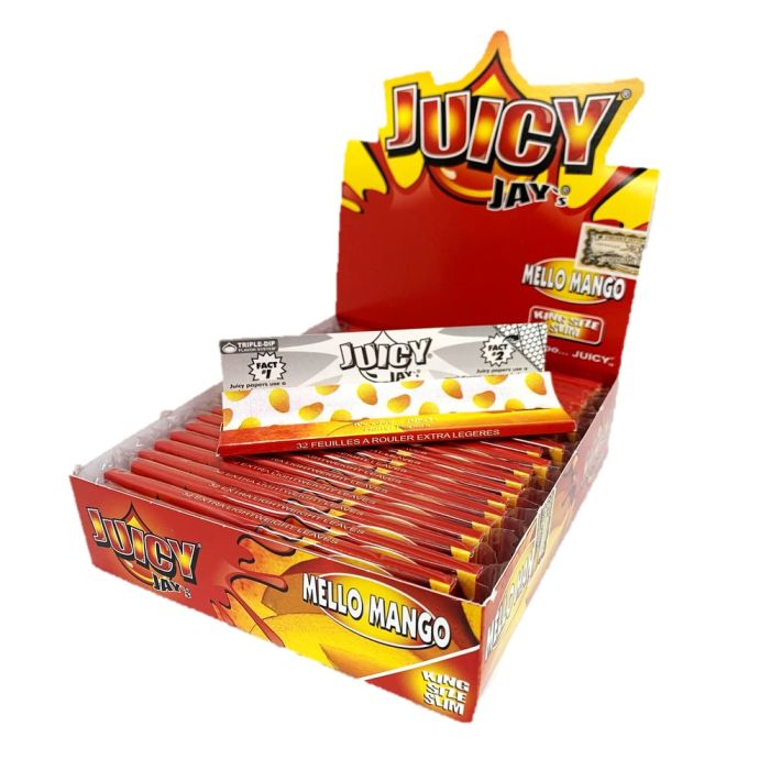 Juicy Jay's Cigarette Rolling Paper Mello Mango Flavour King Size Slim - Pack Of 24 - 32 Leaves Per Pack