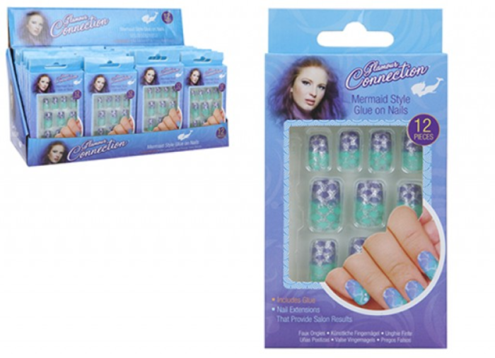 Mermaid Style Glue on Nails 12 Pack